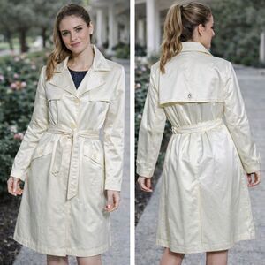 Nuage Ivory White Satin Classic Belted Trench Coat